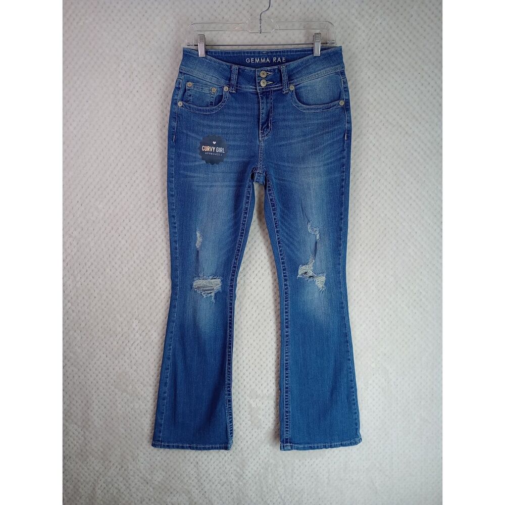 Gemma Rae Women's 11 Mid Rise Embroidered Distressed Bootcut Jeans NWOT